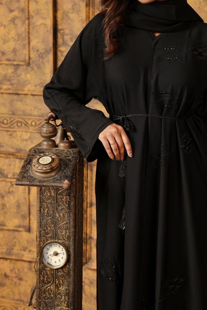 Zoya Black Closed Abaya with Embroidery and Stonework Exclusive Design - Madyna