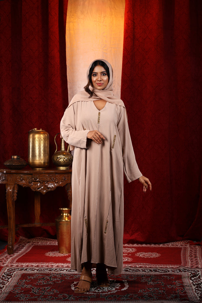 Hiba Pink / Beige / Black Abaya- Closed Maxi Dress - Madyna