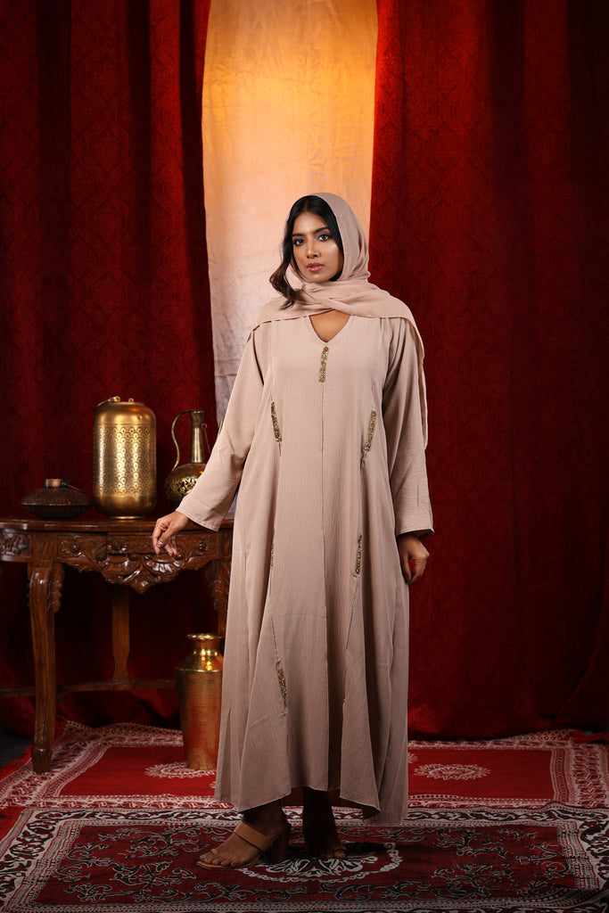 Hiba Pink / Beige / Black Abaya- Closed Maxi Dress - Madyna
