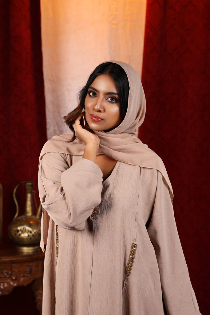 Hiba Pink / Beige / Black Abaya- Closed Maxi Dress - Madyna