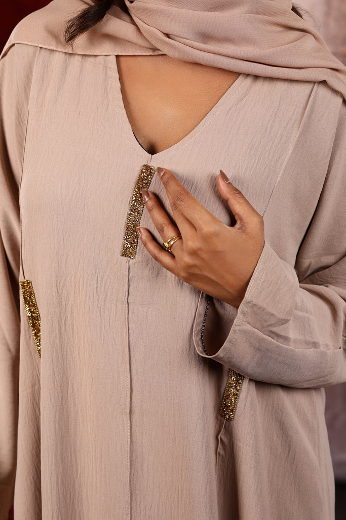 Hiba Pink / Beige / Black Abaya- Closed Maxi Dress - Madyna