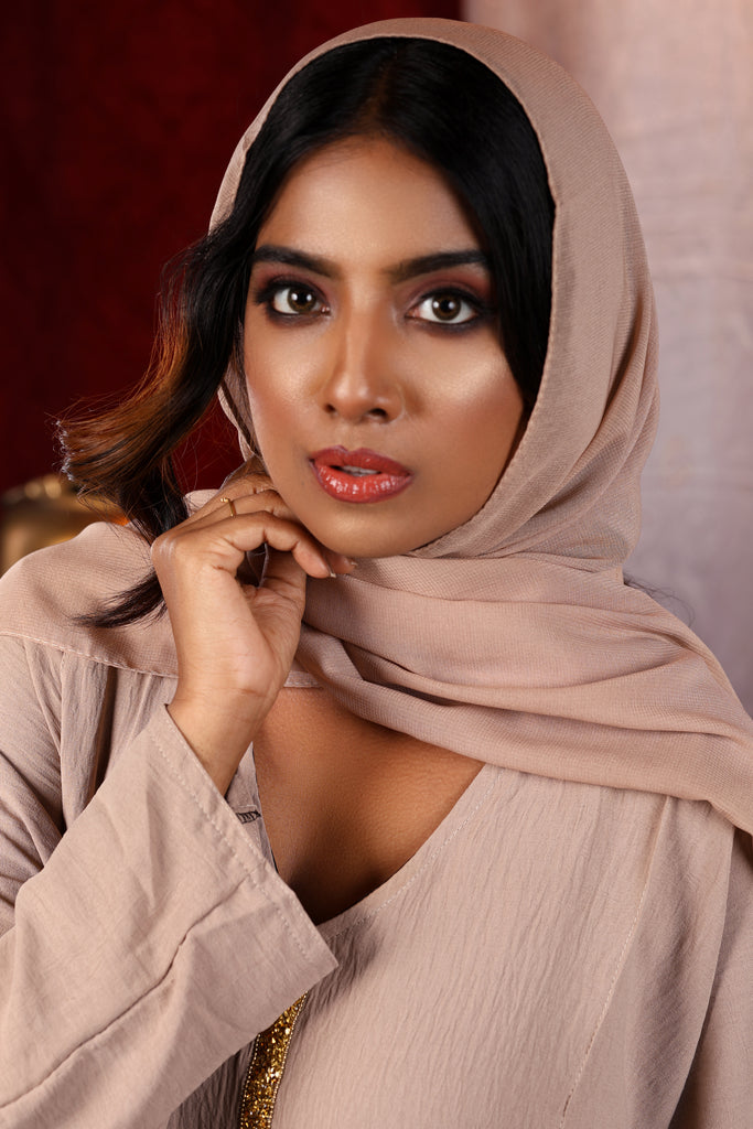 Hiba Pink / Beige / Black Abaya- Closed Maxi Dress - Madyna