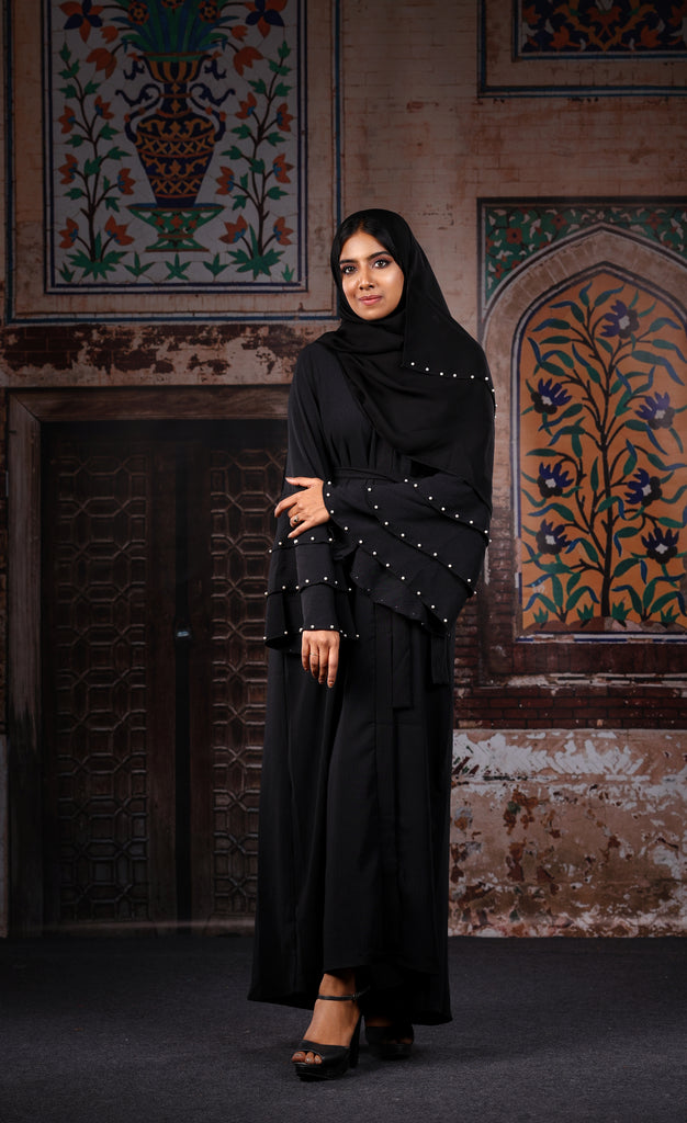 Lulu Black Beautiful Abaya with Pearls Exclusive Dubai Design - Madyna