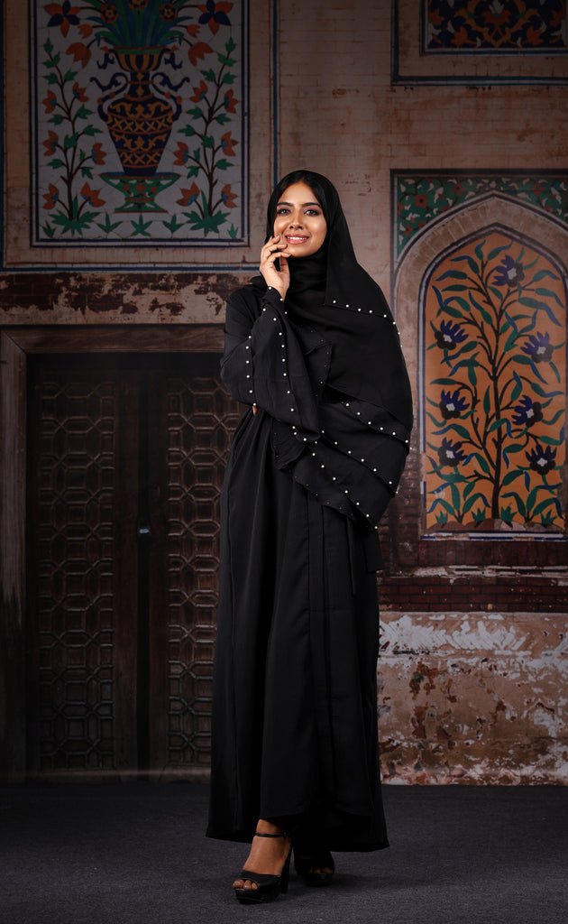 Lulu Black Beautiful Abaya with Pearls Exclusive Dubai Design - Madyna