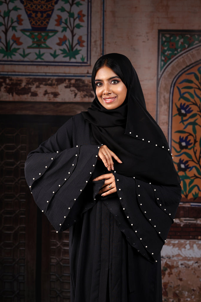 Lulu Black Beautiful Abaya with Pearls Exclusive Dubai Design - Madyna