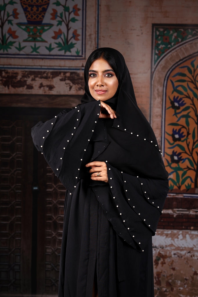 Lulu Black Beautiful Abaya with Pearls Exclusive Dubai Design - Madyna