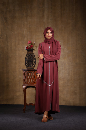 Farah Pink Button Detail Front Closed Abaya Comfort Fit - Madyna