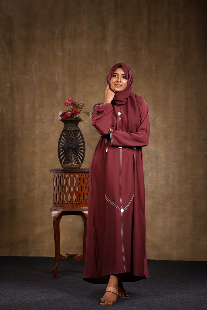 Farah Pink Button Detail Front Closed Abaya Comfort Fit - Madyna