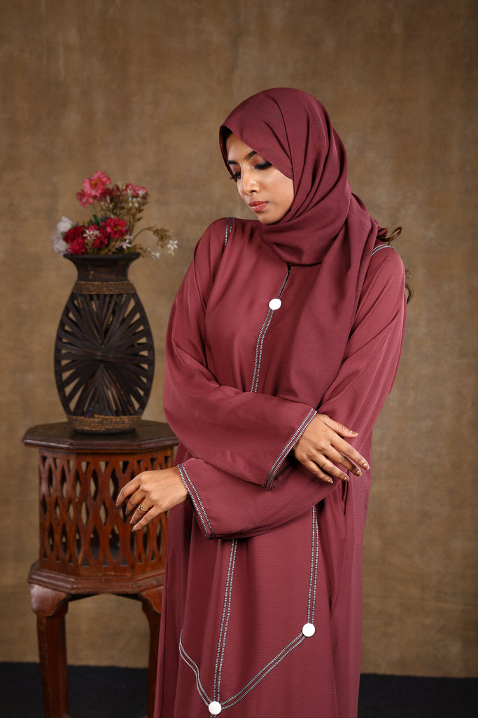 Farah Pink Button Detail Front Closed Abaya Comfort Fit - Madyna