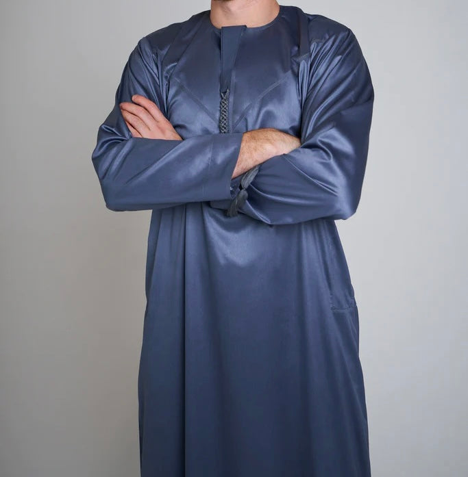 Royal Blue Shiny Emirati Thobe | Jubba | Kandura - Madyna