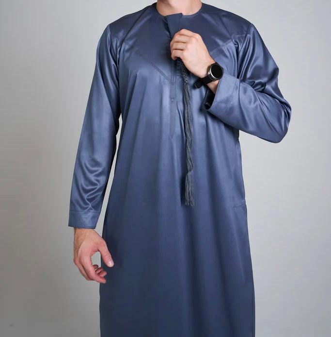Royal Blue Shiny Emirati Thobe | Jubba | Kandura - Madyna