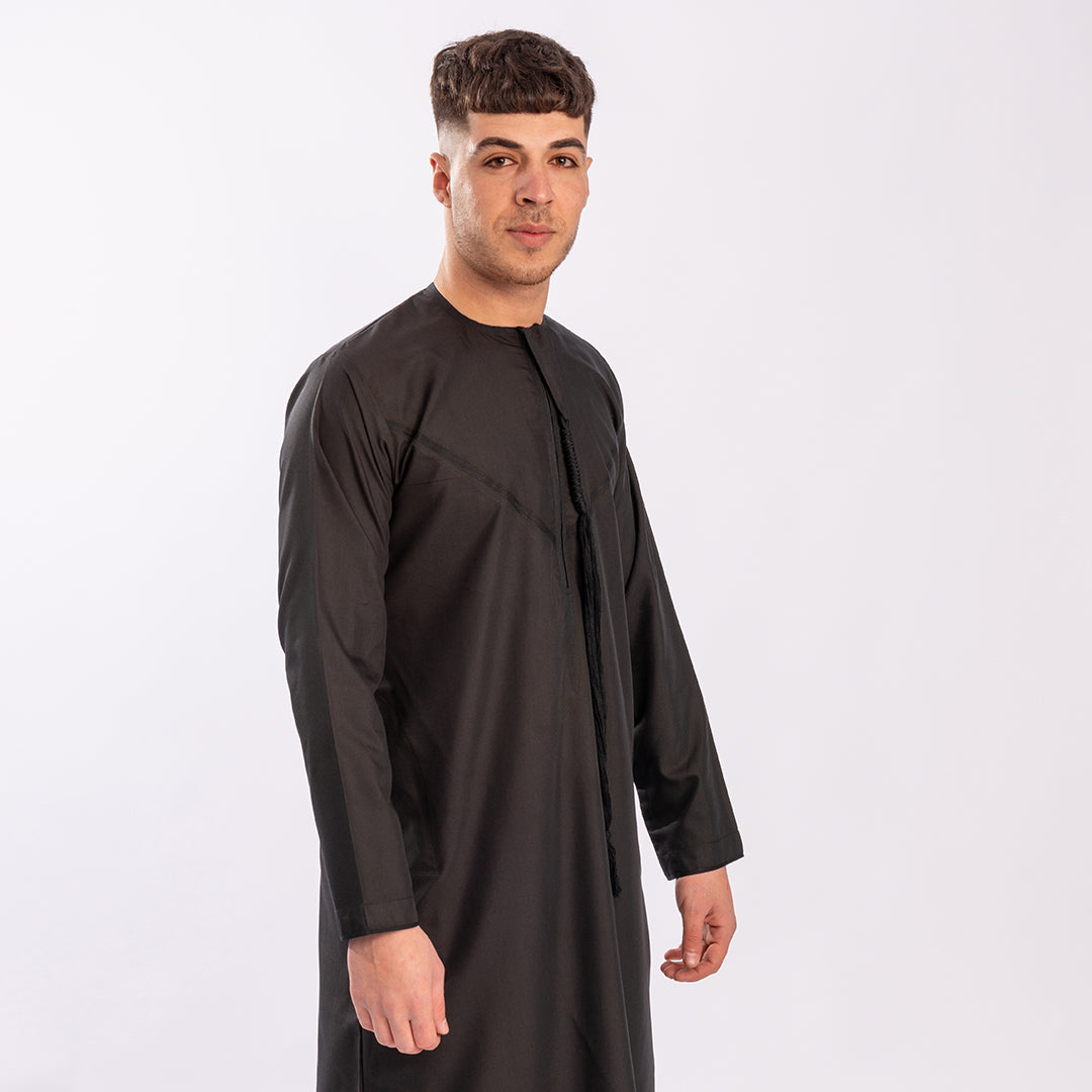 Black Simple Emirati Thobe | Jubba | Kandura (Removable Tassel) - Madyna