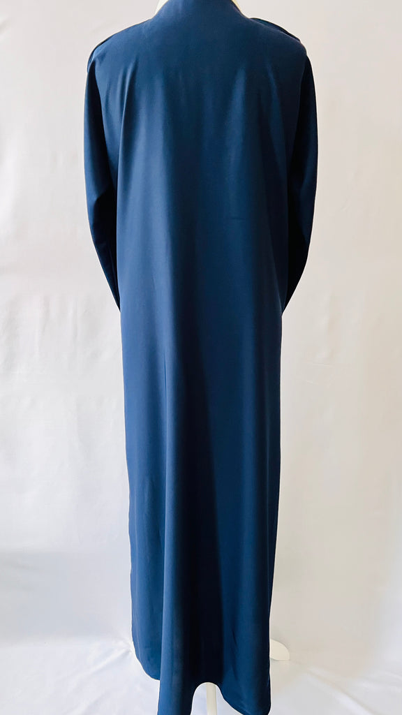 Navy Blue Front Open Dubai Abaya With Beadwork Exclusive Design - Madyna