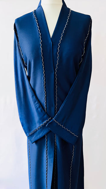 Navy Blue Front Open Dubai Abaya With Beadwork Exclusive Design - Madyna