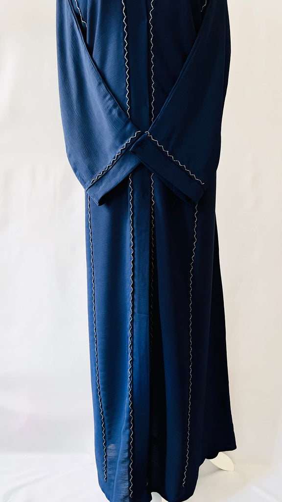 Navy Blue Front Open Dubai Abaya With Beadwork Exclusive Design - Madyna