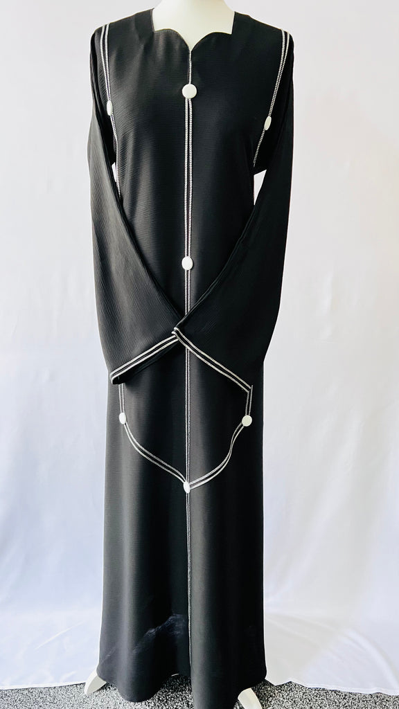 Farah Black Button Detail Front Closed Abaya Comfort Fit - Madyna
