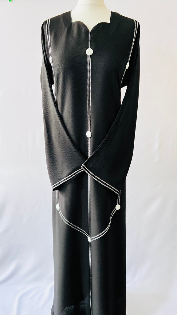 Farah Black Button Detail Front Closed Abaya Comfort Fit - Madyna