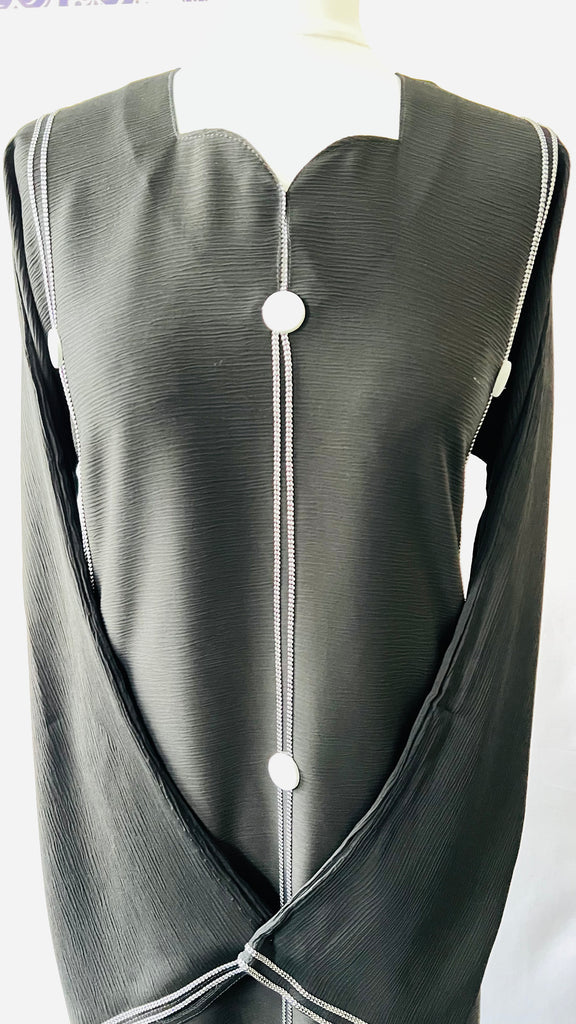 Farah Black Button Detail Front Closed Abaya Comfort Fit - Madyna