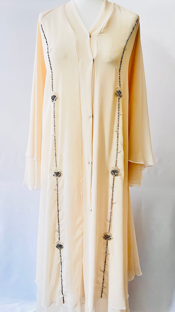 Beige / Cream Double Layered Abaya | Dress Beautiful Exclusive Design - Madyna