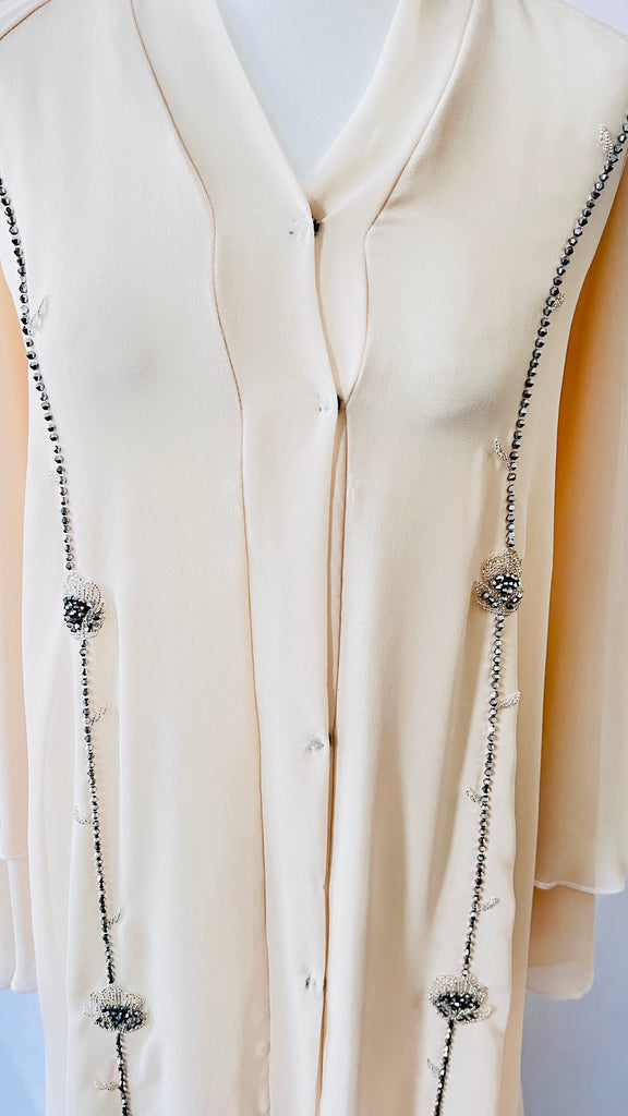 Beige / Cream Double Layered Abaya | Dress Beautiful Exclusive Design - Madyna