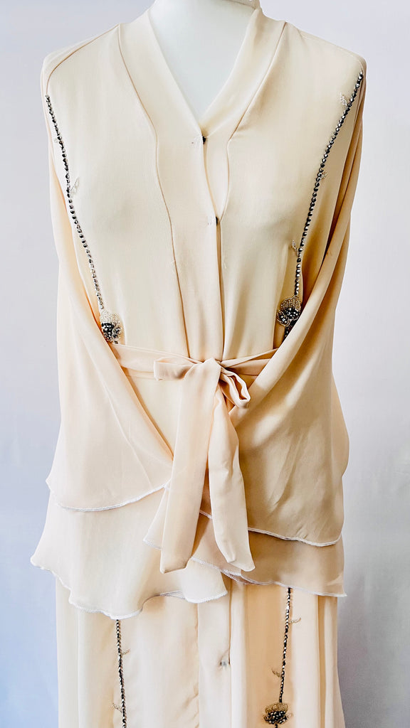 Beige / Cream Double Layered Abaya | Dress Beautiful Exclusive Design - Madyna