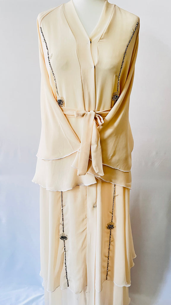 Beige / Cream Double Layered Abaya | Dress Beautiful Exclusive Design - Madyna