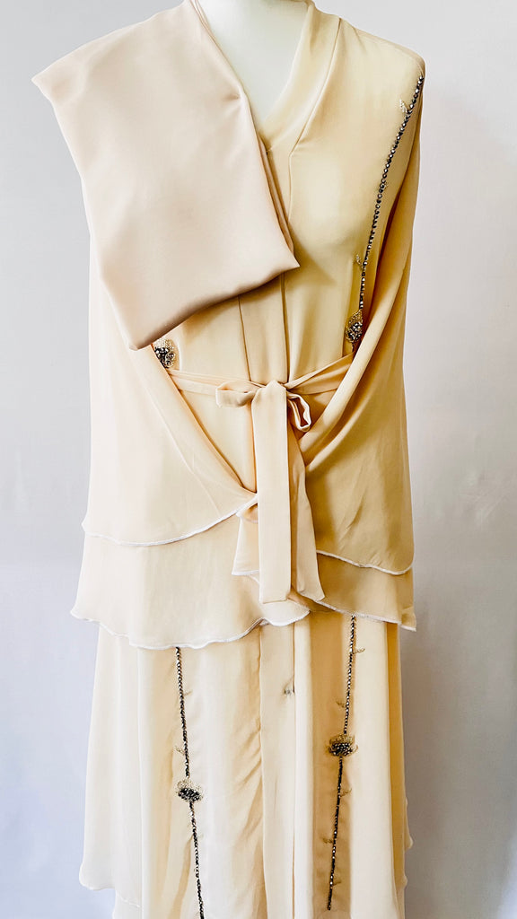 Beige / Cream Double Layered Abaya | Dress Beautiful Exclusive Design - Madyna