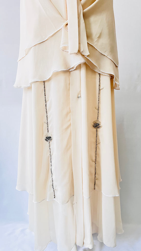 Beige / Cream Double Layered Abaya | Dress Beautiful Exclusive Design - Madyna
