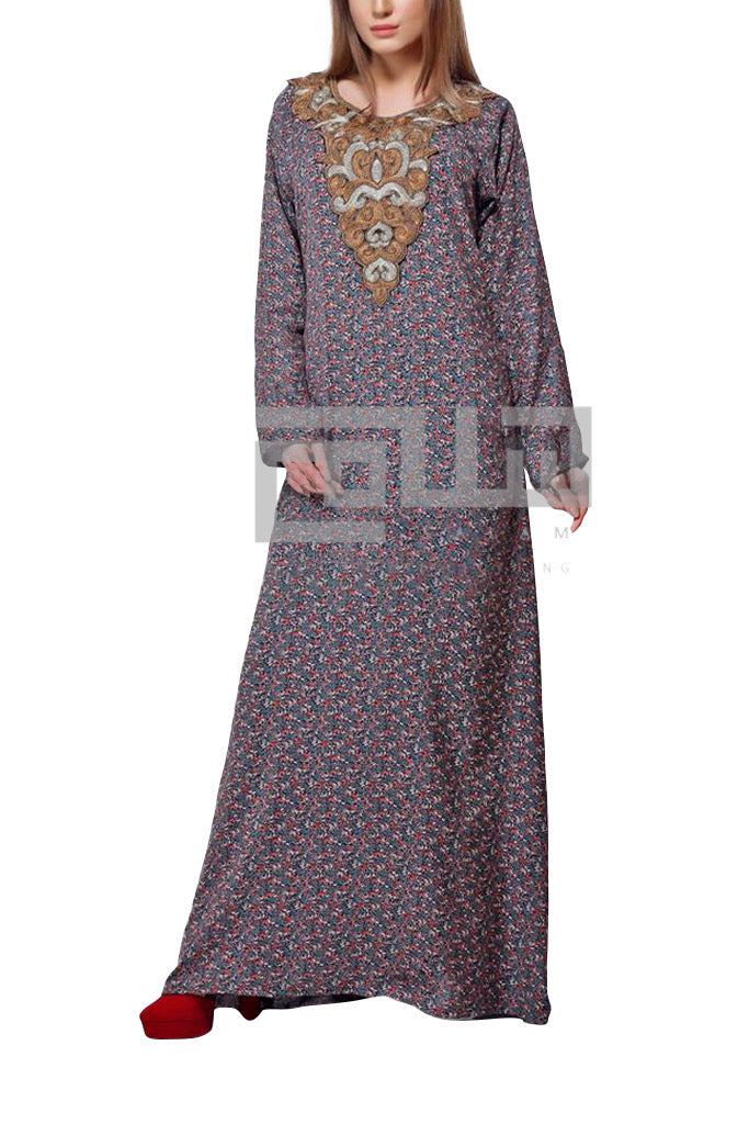 Premium Multi Color Finest Nida Fabric, Closed Kaftan/ maxi dress, Neck Embroidery. - Madyna