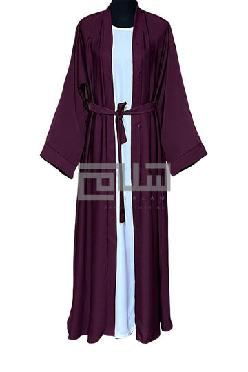 Maroon Front open Nida Abaya/kimono with belt and buttons - Madyna
