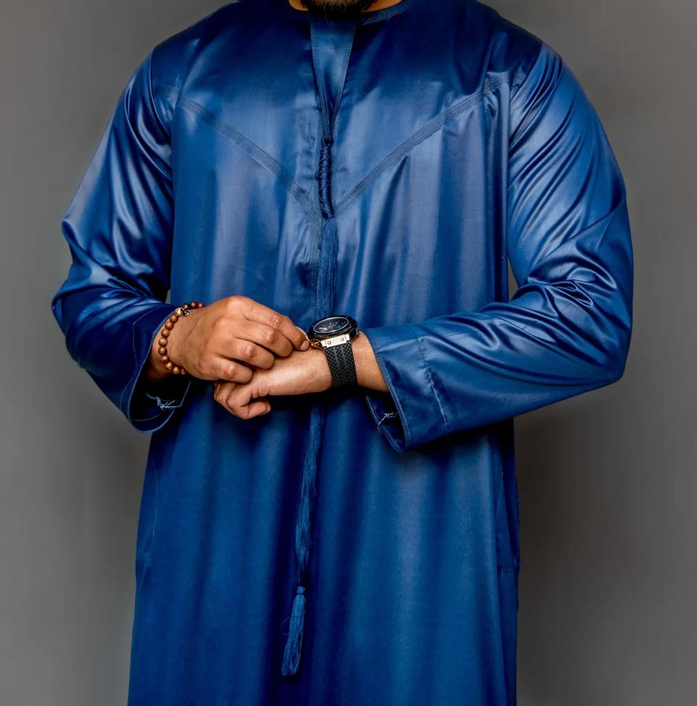 Royal Blue Shiny Emirati Thobe | Jubba | Kandura - Madyna
