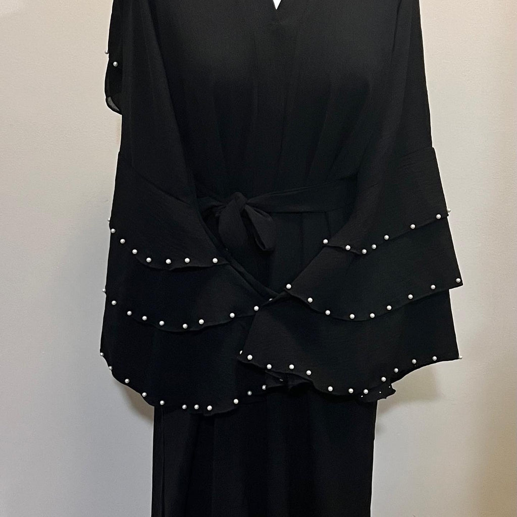 Lulu Black Beautiful Abaya with Pearls Exclusive Dubai Design - Madyna