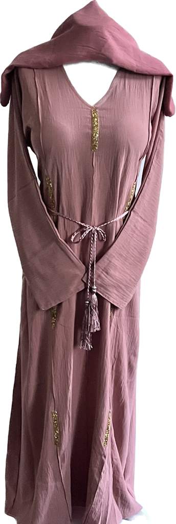 Hiba Pink / Beige / Black Abaya- Closed Maxi Dress - Madyna